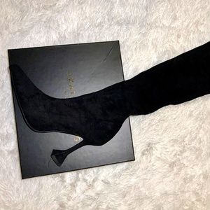 Thigh high faux suede black boots